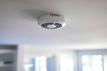 Close up of an indoor smoke detector on a ceiling - obrazy, fototapety, plakaty