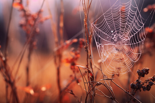 Autumnal dried plants and spider web