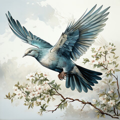 Fototapeta premium dove painting with twig as symbol for peace 