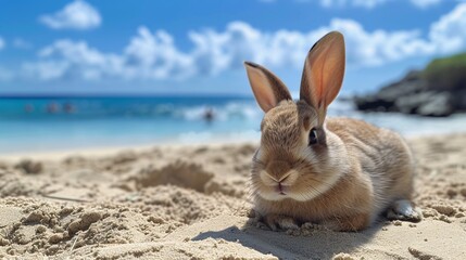 Seaside Serenity: Bunny Enjoying the Beach on a Sunny Day
