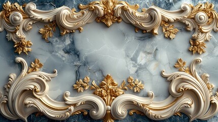 Gold Frame Wall Template: Marble Background with Intricate Ceiling Design Style