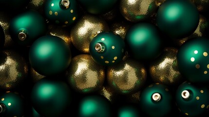 New Year's green and gold Christmas balls. Neural network AI generated art