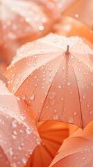 A peach-colored umbrellas, close up. Vertical orientation