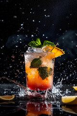 Closeup macro shot of a tasty cocktail, delicious drink commercial, alcohol, drink, party time