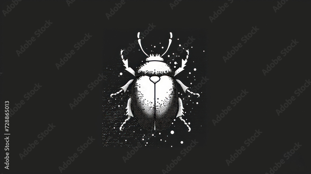 Poster a black and white image of a bug on a black background with a white spot in the middle of the image 