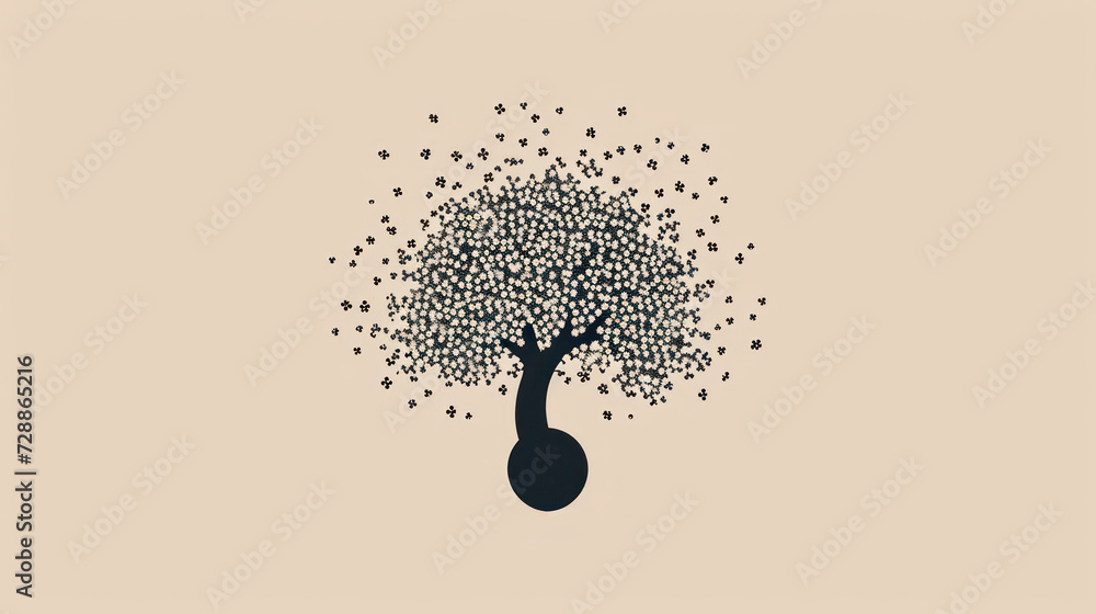 Poster a tree with a lot of birds flying around it and a person in the middle of the tree with a lot of bir