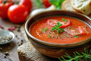 Comforting homemade tomato soup made with fresh tomatoes herbs and spices