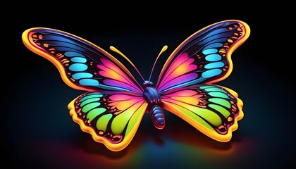 Colorful butterfly on black background, neon - AI Generated