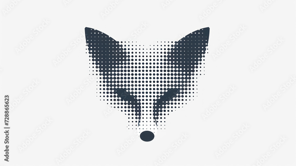 Poster a black and white picture of a fox's head with a halftone pattern on the front of the image and a bl