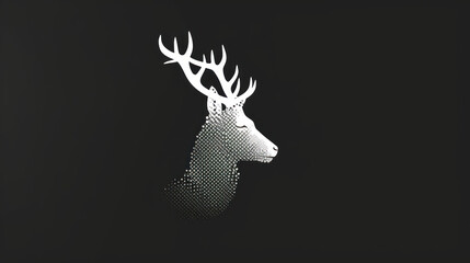  a black and white photo of a deer's head with antlers on it's head, in the middle of a dark background is a black background.