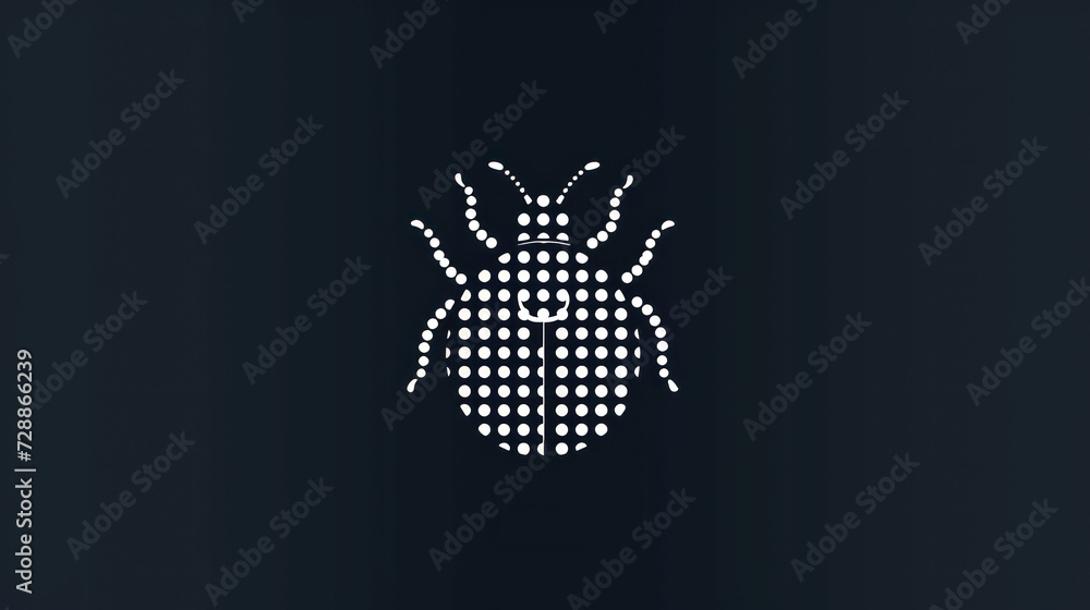 Poster a bug on a black background with white dots in the shape of a bug on the left side of the image and 