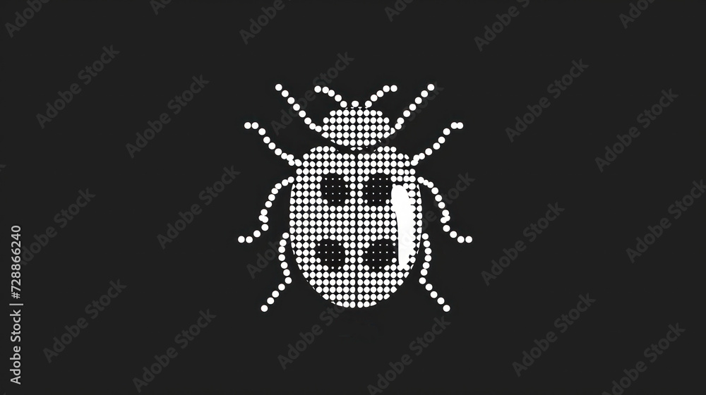 Poster a black and white picture of a bug with dots on it's back and the words bug on it's front, in white 