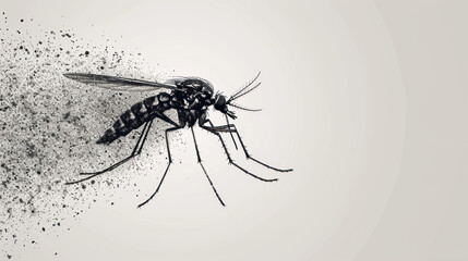  a black and white photo of a mosquito flying through the air with a lot of black dots on the back of it's wings and back end of its wings.