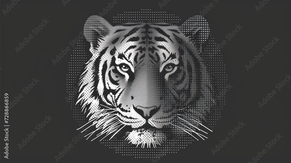 Poster a close up of a tiger's face on a black background with a white tiger's head in the center of the im