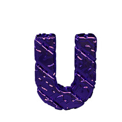 Purple symbol made from rough diagonal blocks. view from above. letter u