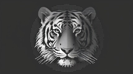  a close up of a tiger's face on a black background with a white tiger's head in the center of the image and a black background with a white tiger's head.