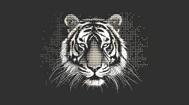  a picture of a tiger's face on a black background with a white and yellow pattern on the left side of the image, and a white tiger's head on the right side of the right side of the image.