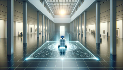 Serenity in Mapping: Autonomous robot performing SLAM in a tranquil, modern interior.