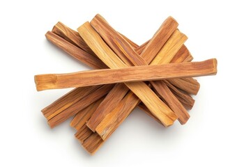 Isolated sandalwood sticks viewed from above on a white background