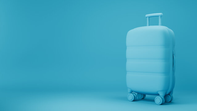 Travel suitcase. Vacation concept. Monochrome blue 3d image rendering.