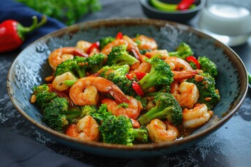 homemade style stir fried shrimp and broccoli