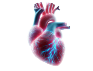 Heart Organ Technology Isolated Transparent Background. Human Heart Glowing Colorful. Artificial Heart Technology. 3D Print Heart. Future Health Industry.