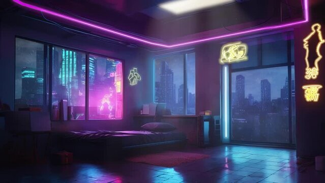 Animated Streamer Background of a Cyberpunk Bedroom In The City