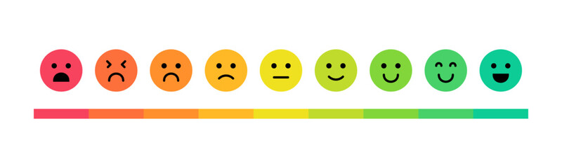 Feedback emoticons emojis. Smiley icon set , happy, neutral, sad, emoji, icon - Customer satisfaction rating scale with good and bad emotions. Vector illustration