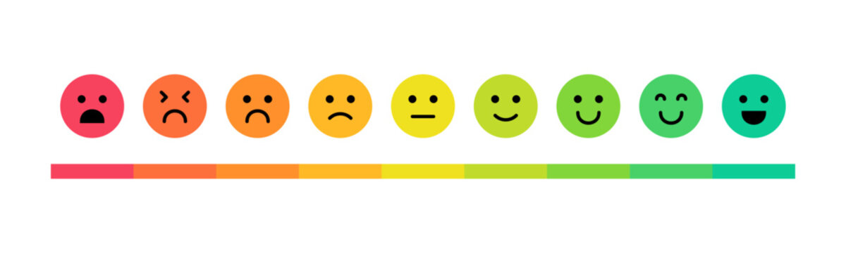 Feedback emoticons emojis. Smiley icon set , happy, neutral, sad, emoji, icon - Customer satisfaction rating scale with good and bad emotions. Vector illustration