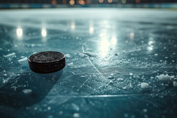 Puck on ice surface backdrop
