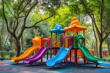 Playful park yard with vibrant playground