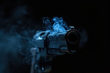 Fototapeta na wymiar Pistol smoke against a black backdrop
