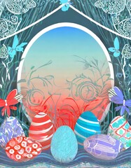 illustrazione di pasqua, uova e fiori