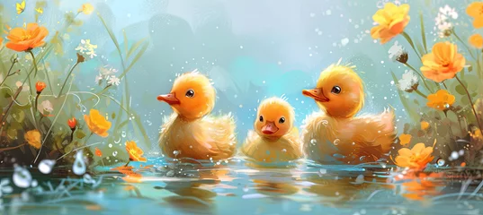 Fotobehang little yellow ducks illustration © Kateryna Kordubailo