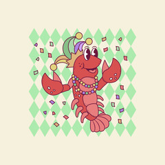 cute retro illustration of lobster for mardi gras parties 