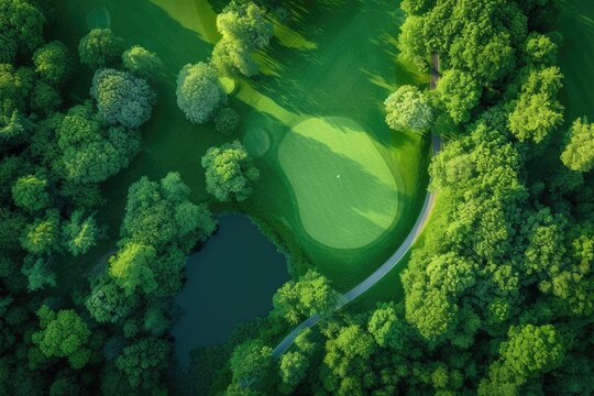 Summer golf course photographed from above