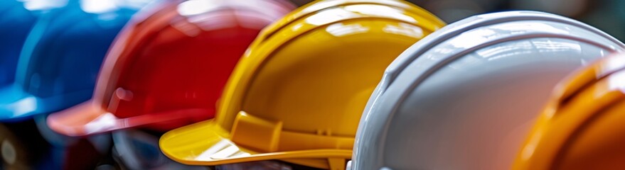 Fototapeta premium The bright yellow hard hat stands proudly, a symbol of protection and readiness for the hardworking individual donning this essential headdress of the construction industry