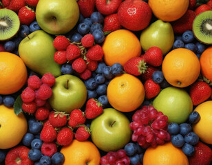 Naklejka na ściany i meble Mix of bright various fruits. view from above.