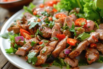 Spicy Grilled Pork Salad and Thai Beef Salad Recipe commonly found in Northeast Thai cuisine