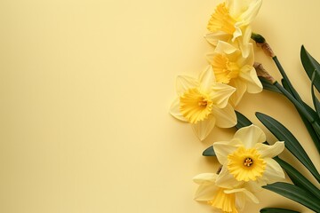 Text space with bright yellow daffodils on light yellow backdrop