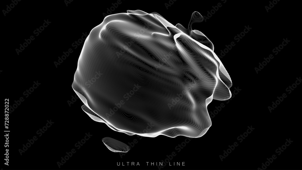 Poster distorted line spheres. vector thin line glitch geometry.