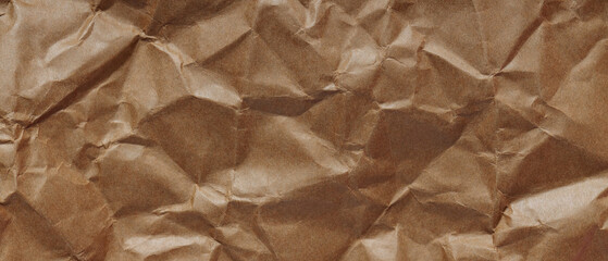 Crumpled and Textured Brown Paper with Many Folds, Wrinkled Color Paper Pattern