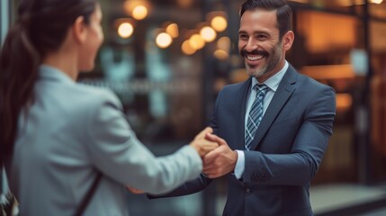 Business people handshaking and smiling