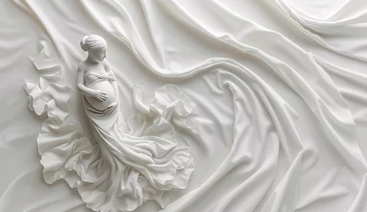Foto op Plexiglas A delicate ivory statue of a pregnant woman draped in flowing fabric evokes the beauty and vulnerability of motherhood through the medium of art © Vladan