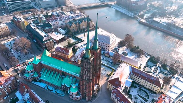 Aerial view of Wroclaw in winter, Poland, EU