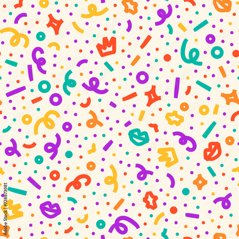 Poster confetti seamless pattern. geometric background with different geometric shapes. memphis seamless co