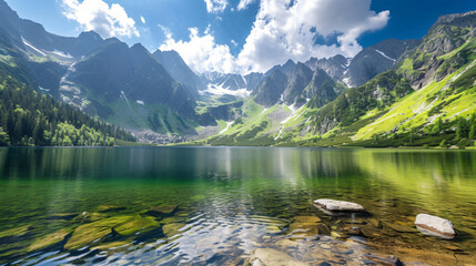 Beautiful Scenery of Tatra Mountains and Lake in Poland