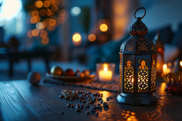 Oriental lamps. Arab lanterns hang on gold chains.  realistic night decorative lighting. Ramadan,  Eid al background