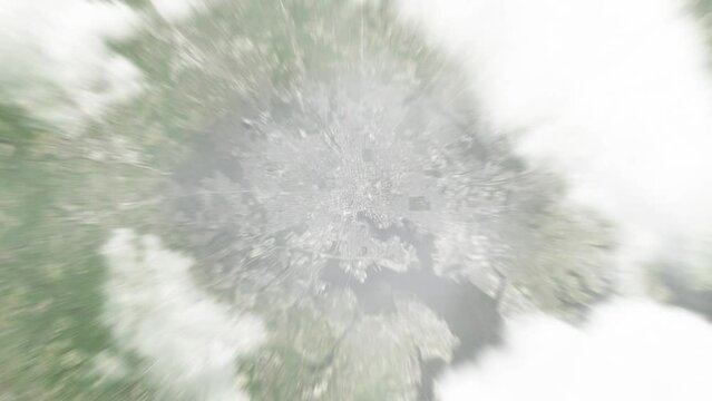 Earth zoom in from space to Baltimore, USA. Followed by zoom out through clouds and atmosphere into space. Satellite view. Travel intro. Images from NASA