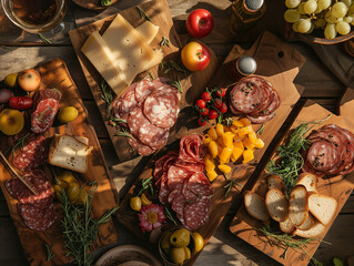 Prosciutto and parma ham close up on the table. AI Generated